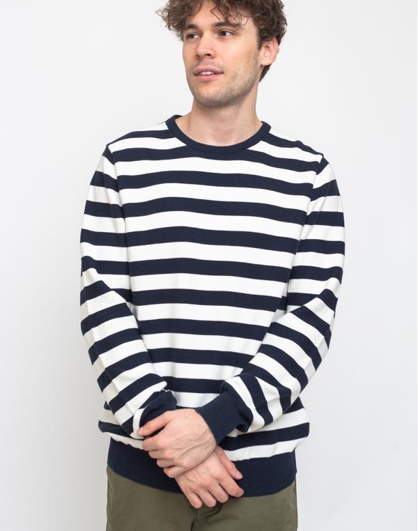 By Garment Makers The Organic Striped Knit Navy Blazer XL