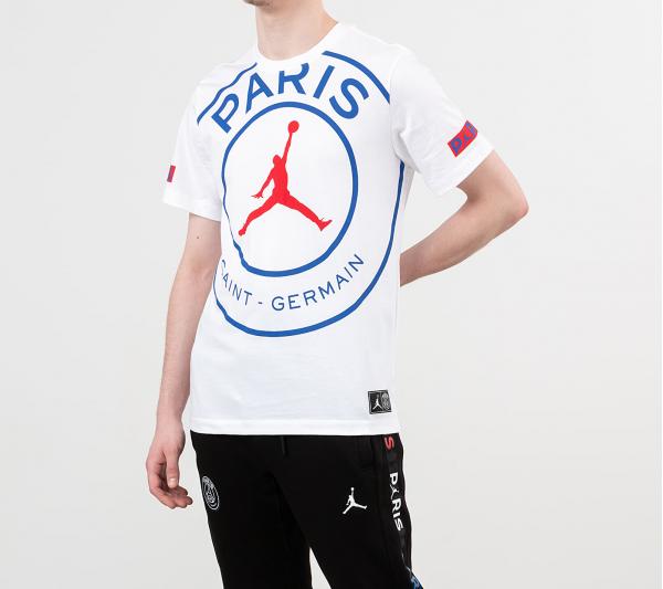 Jordan Paris Saint-Germain Logo Tee White/ Game Royal/ University Red
