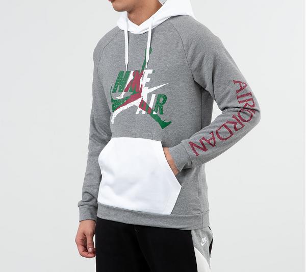 Jordan Jumpman Classic Lightweight Fleece Hoodie Carbon Heather/ White