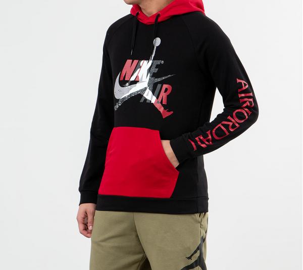 Jordan Jumpman Classics LTWT Fleece Pullover Hoodie Black/ Black/ Gym Red