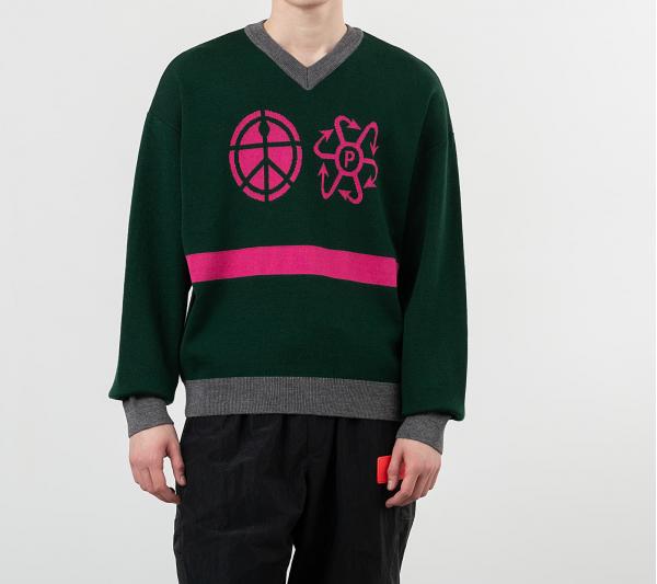 PACCBET Colour Block V-Neck Jumper Green