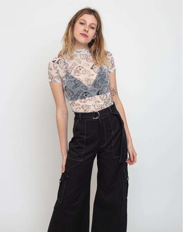 Lazy Oaf Flintstones Mesh Printed Tee White/Black S