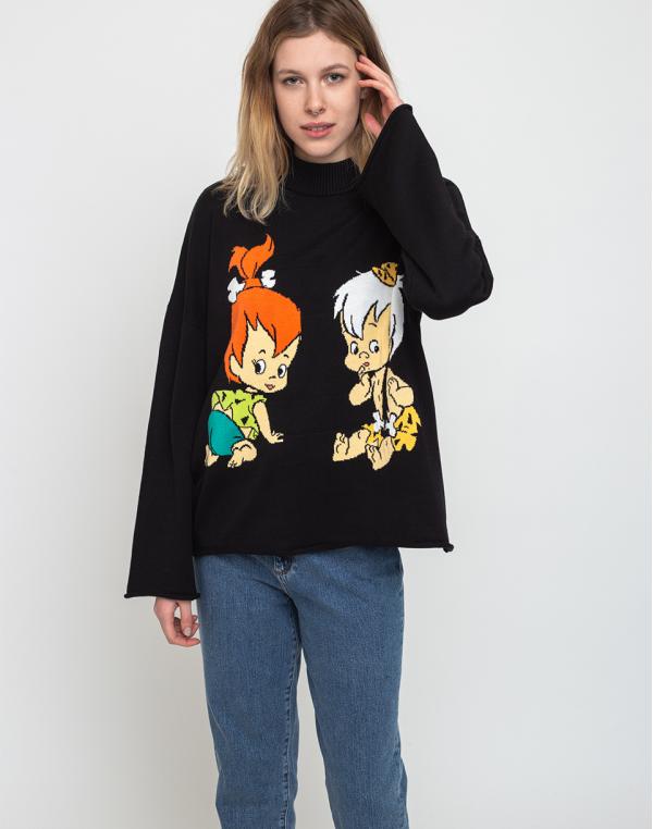 Lazy Oaf Flintstones Pebbles & Bam Bam Knit Jumper Black S