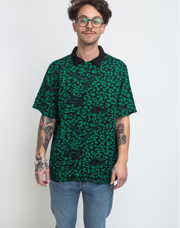 Lazy Oaf Flintstones Dino Leopard Bowling Shirt Green/Black XS