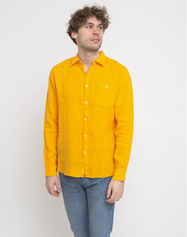 Knowledge Cotton Larch Long Sleeve Linen Shirt - Vegan 1306 Zennia Yellow M