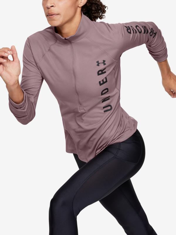 Tričko Under Armour Speed Stride Split Wordmark Half Zip Růžová