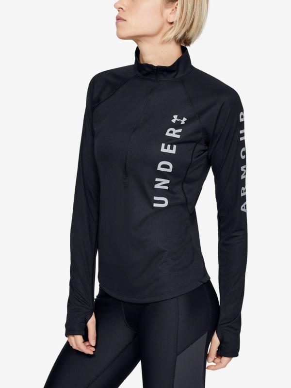 Tričko Under Armour Speed Stride Split Wordmark Half Zip Černá