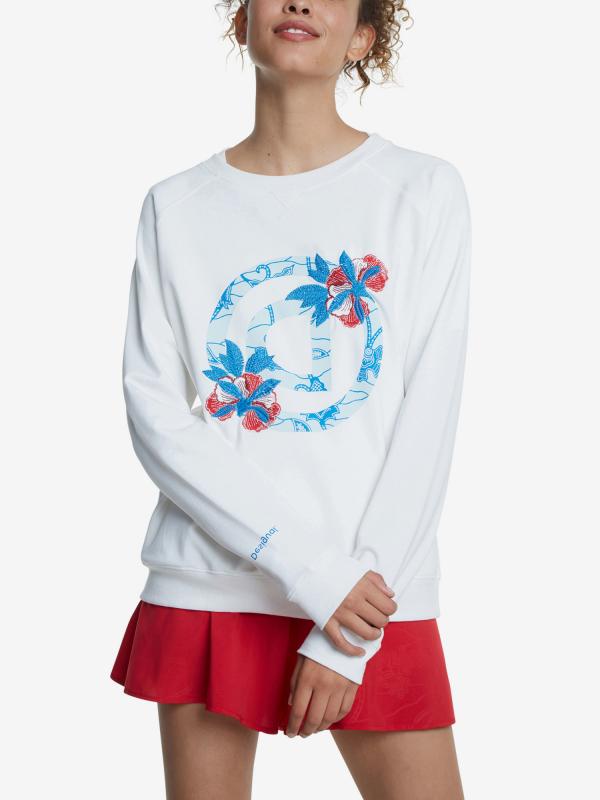 Mikina Desigual Crewneck Logo Olympia Bílá