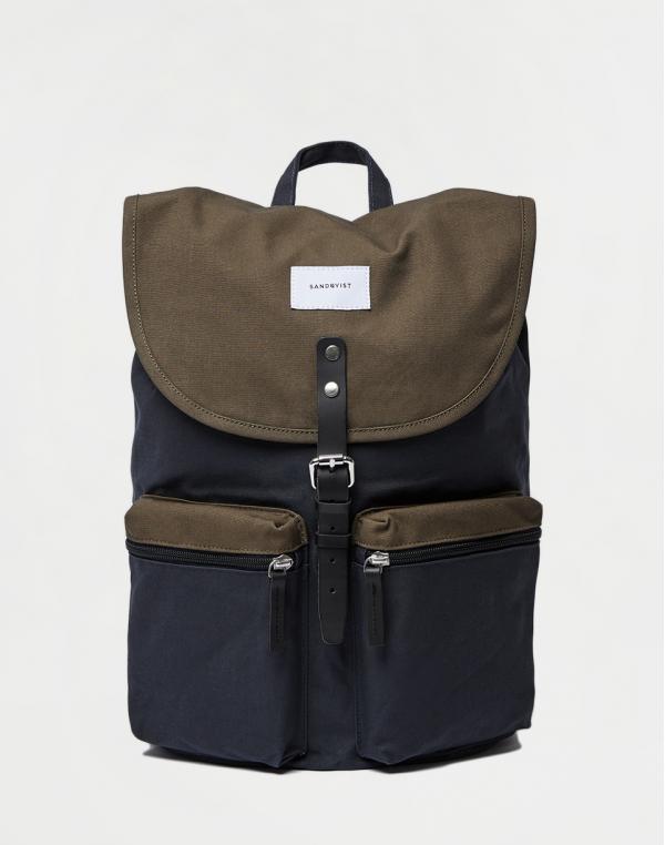Sandqvist Roald Multi Navy / Olive with Black Leather