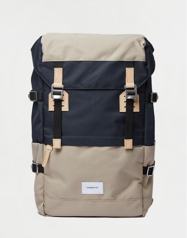 Sandqvist Harald Multi Beige/Navy with Natural Leather