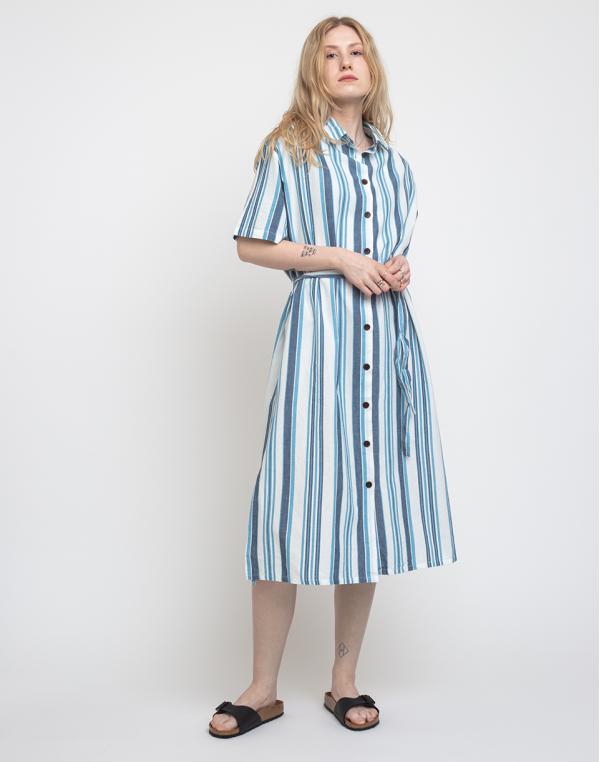 Thinking MU Blue Stripes Mandy Dress Blue Stripes Fabric M