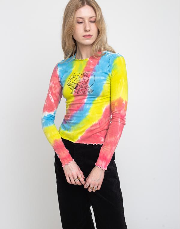 Lazy Oaf Flintstones Bedrock Tie Dye Top Blue/Pink S