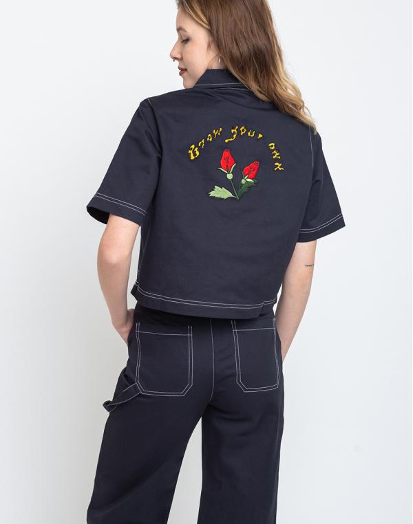 Lazy Oaf Grow Your Own Roses Zip Shirt Navy Blue S