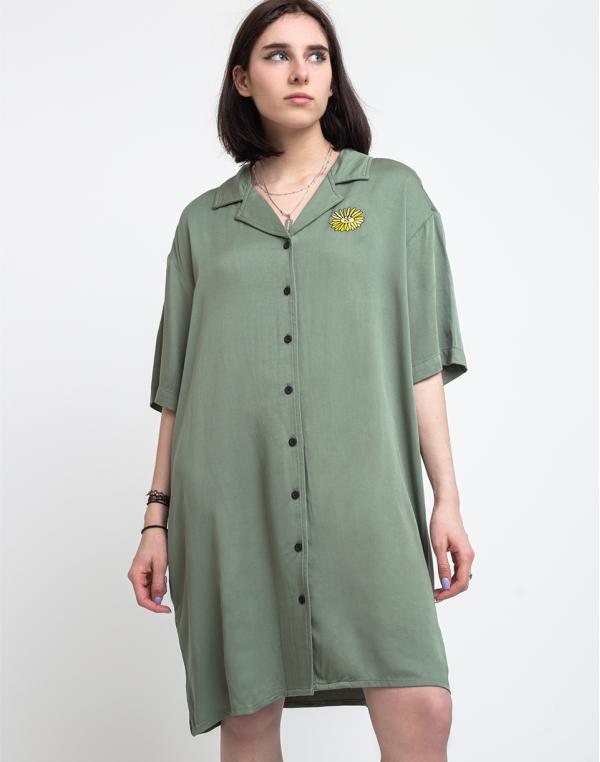 Lazy Oaf Dancing Flowers Shirt Dress Green XS