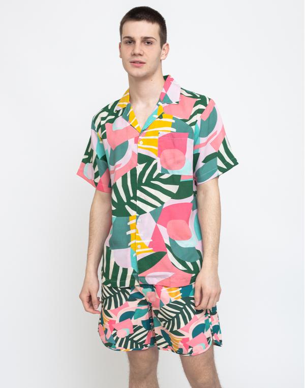 Dedicated Shirt Short Sleeve Marstrand Collage Leaves Pink M