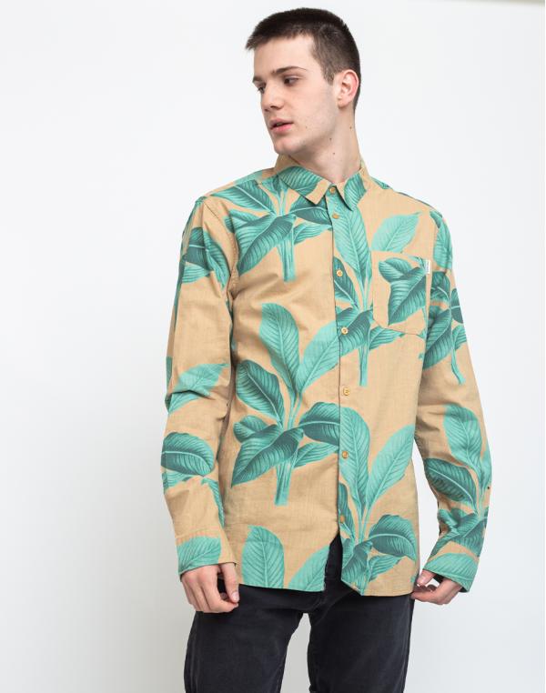 Dedicated Shirt Varberg Khaki Leaves Green S