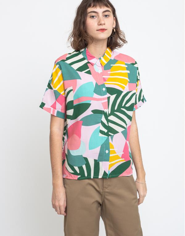 Dedicated Shirt Short Sleeve Nibe Collage Leaves Pink M