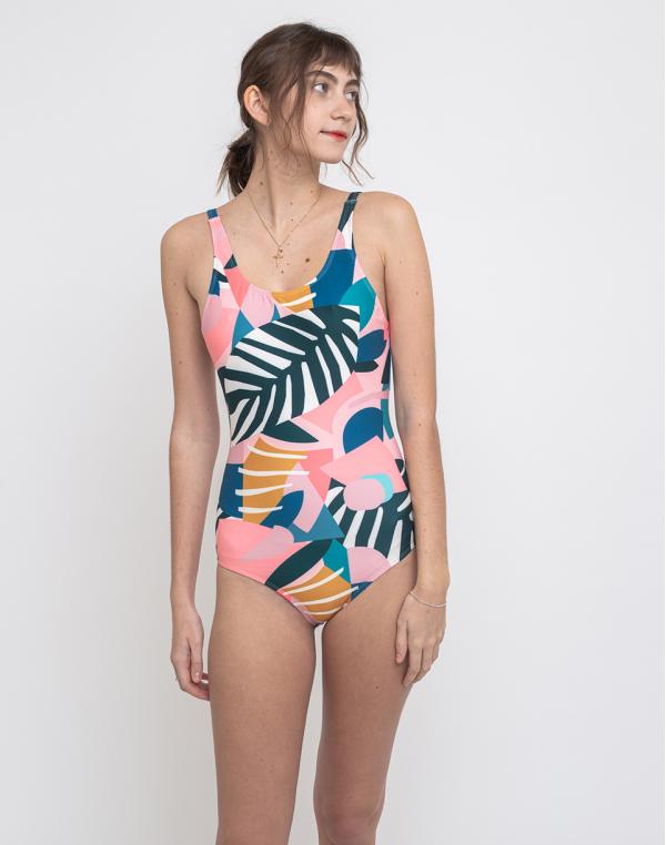 Dedicated Sport Swimsuit Rana Collage Leaves Pink XS