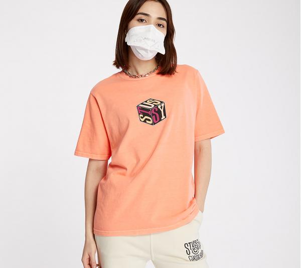Stüssy Cube Pig. Dyed Tee Neon Orange