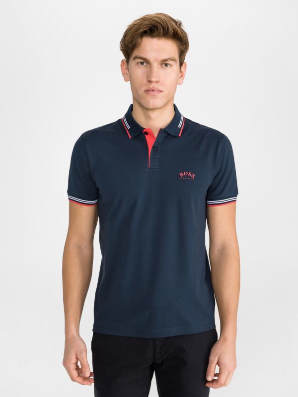 Paul Curved Polo triko BOSS Modrá