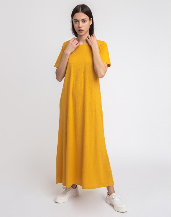 Thinking MU Mustard Hemp Oueme Dress Mustard S