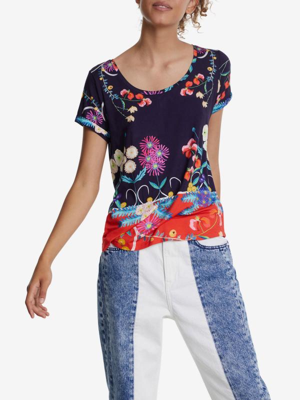 Tričko Desigual Ts Tropic India Modrá