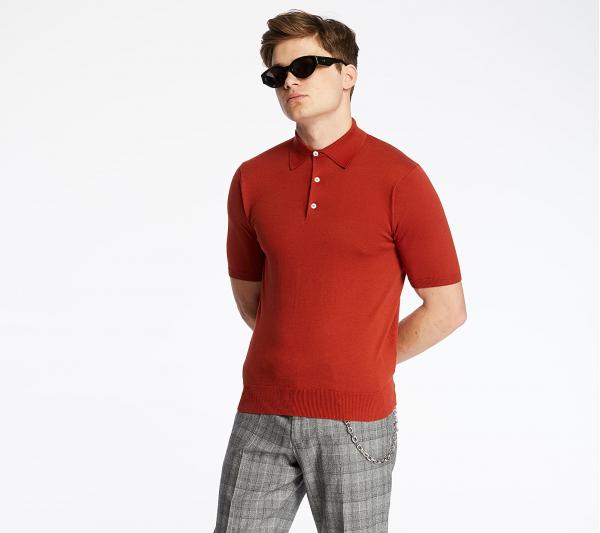 Pietro Filipi Men's Knitted Polo Shirt Terracotta