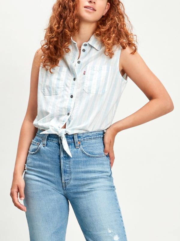 Košile Levi's® Alina Tie Shirt Amber Stripe Chambray S Modrá