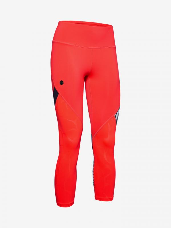 Kompresní legíny Under Armour Rush Embossed Shine Graphic Crop Červená