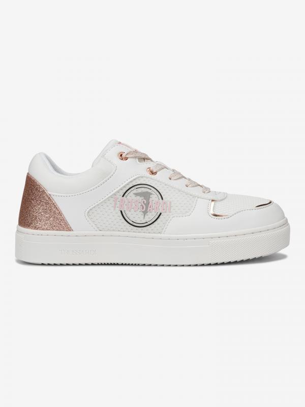Boty Trussardi Sneaker Ecoleather Glitter Mesh Bílá
