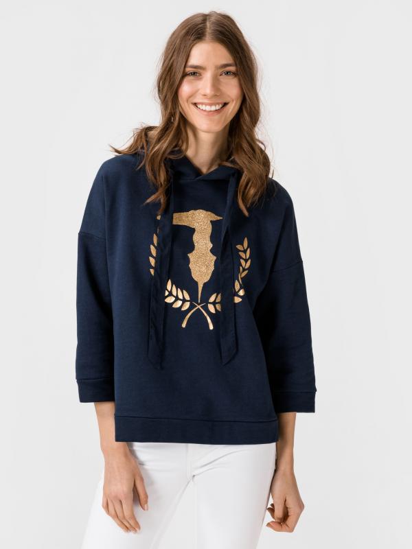 Mikina Trussardi Hoodie Fleece Pure Cotton Modrá