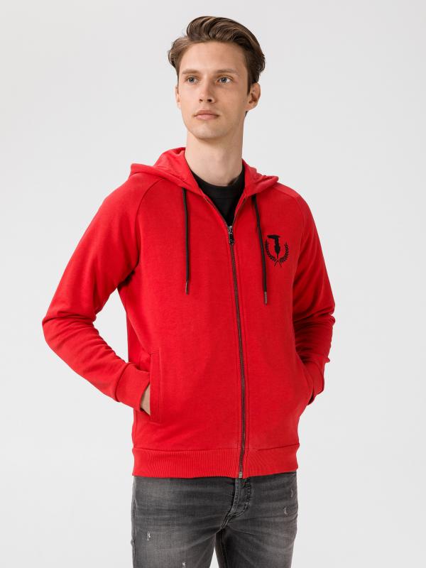 Mikina Trussardi Full Zip Fleece With Hood Pure Cotton Regular Fit Červená