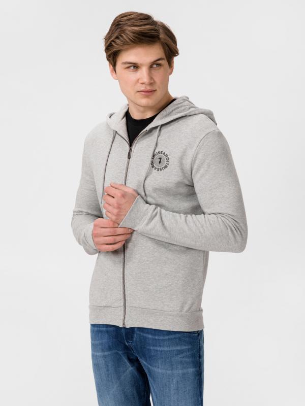 Mikina Trussardi Hoodie Fleence With Print Pure Cotton Regular Fit Šedá