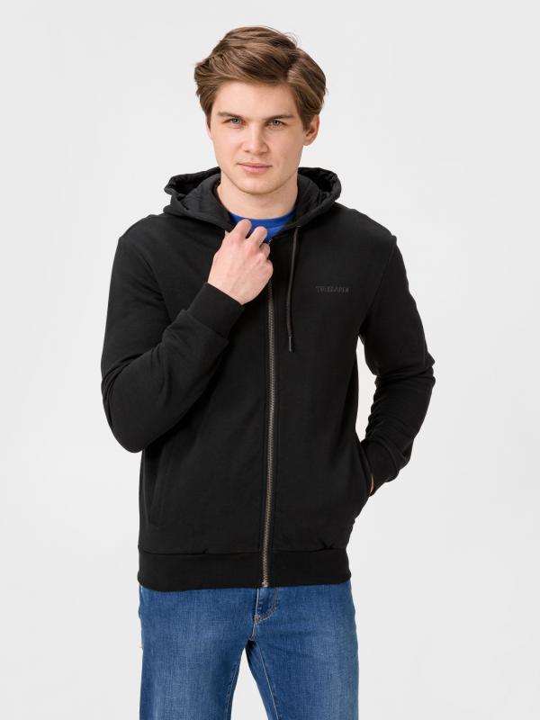Mikina Trussardi Full Zip Fleece With Hood Pure Cotton Regular Fit Černá