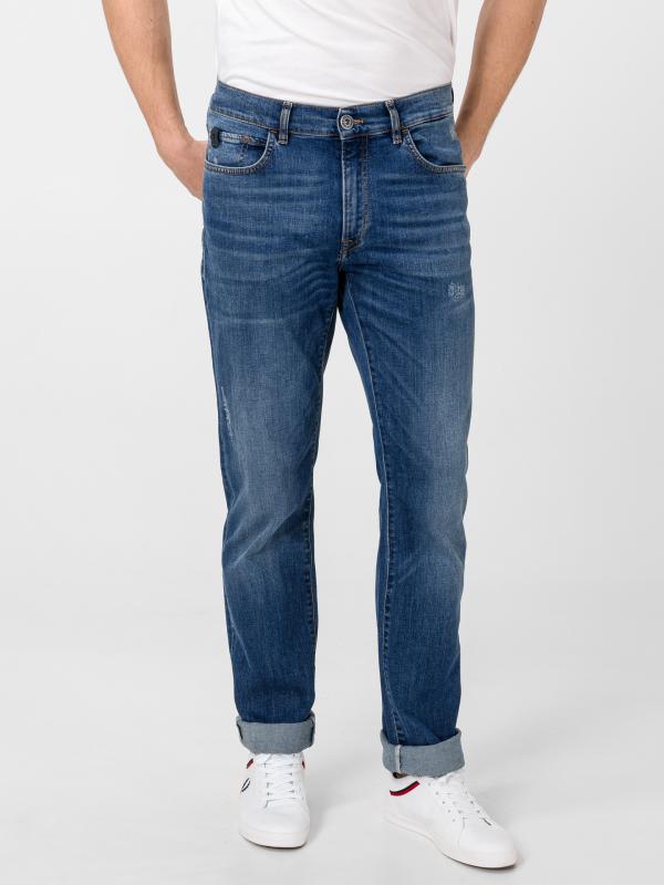 Džíny Trussardi 380 Icon Denim Streaky/Logo Embossed Modrá