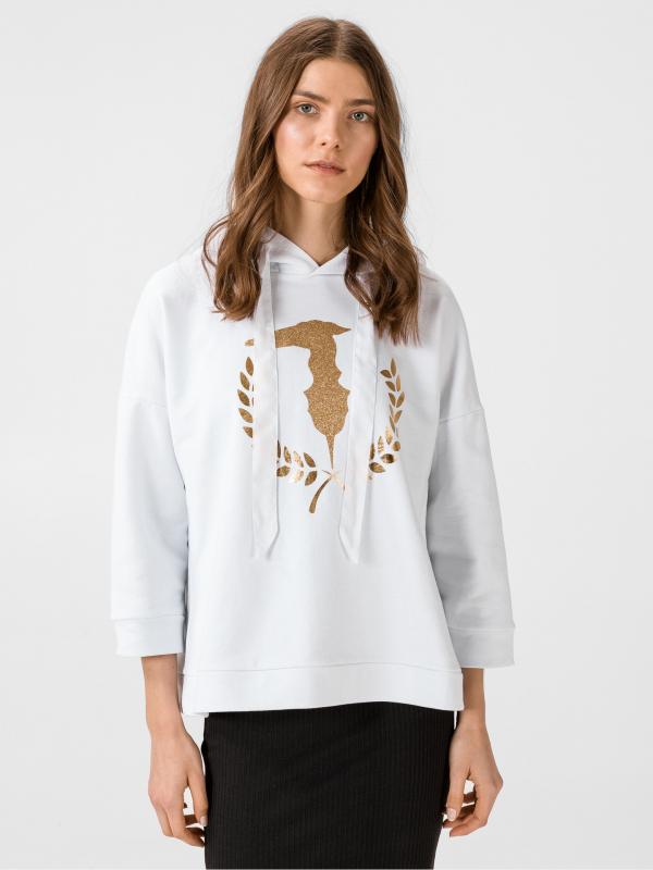 Mikina Trussardi Hoodie Fleece Pure Cotton Bílá