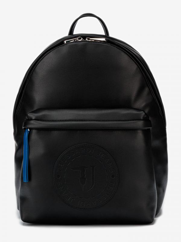 Batoh Trussardi Logo Stamp Backpack Md Ecoleather Circle Logo Černá