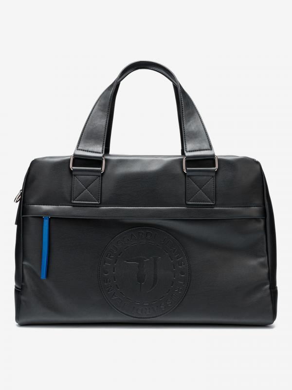 Taška Trussardi Logo Stamp Duffle Ecoleather Circle Logo Černá
