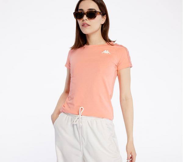Kappa 222 Banda Woen Tee Pink Peach/ White Antique