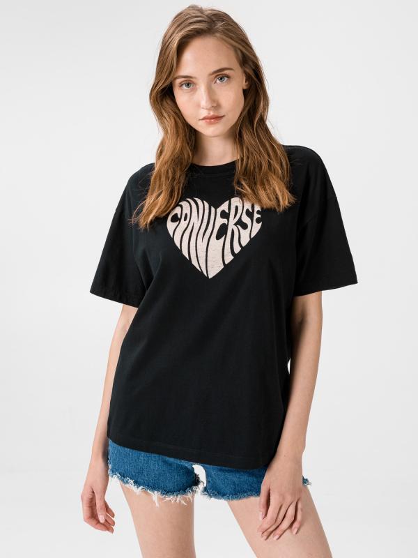 Tričko Converse Womens Heart Reverse Print Tee Černá