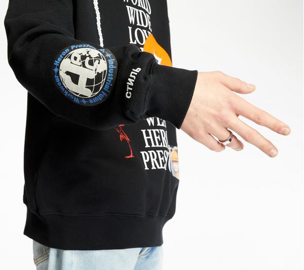 HERON PRESTON Plain Collage Hoodie Black