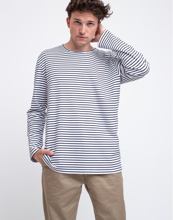 Wax London Duval Ls T-shirt White/Navy Stripe S