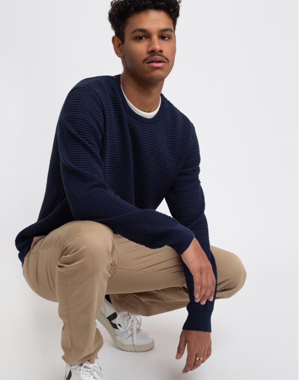 Knowledge Cotton Field O-neck Sailor Knit 1001 Total Eclipse S