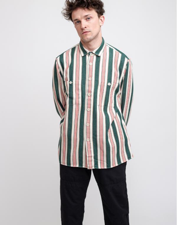 Wax London Whiting Shirt Green And Red Stripe XL