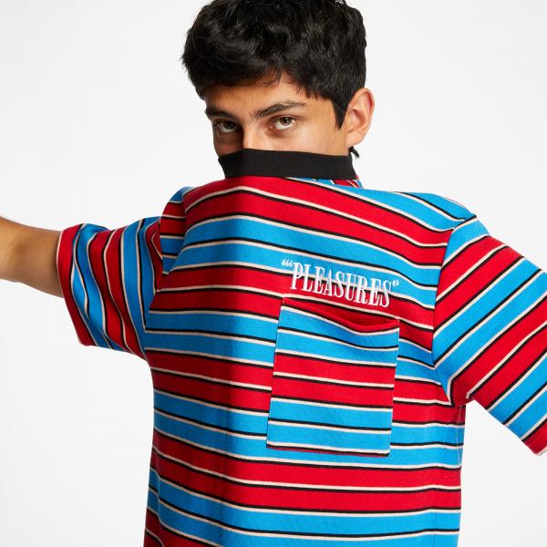 PLEASURES Chainsmoke Stripe Tee Blue/Maroon