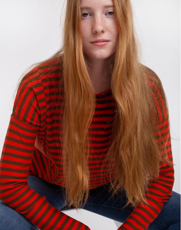 Armedangels Palinaa Knitted Stripe Glossy Orange/Cacao XS