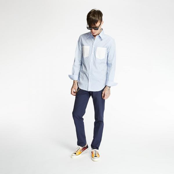 HELMUT LANG Striped Logo Print Shirt White/ Sky Blue