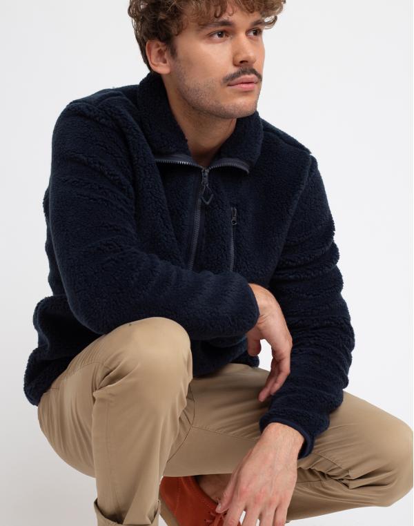 Knowledge Cotton Elm Teddy Fleece Sweat Half Zip 1001 Total Eclipse M