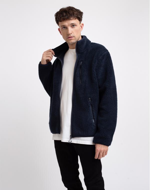 Knowledge Cotton Elm Zip Teddy Fleece Sweat 1001 Total Eclipse M