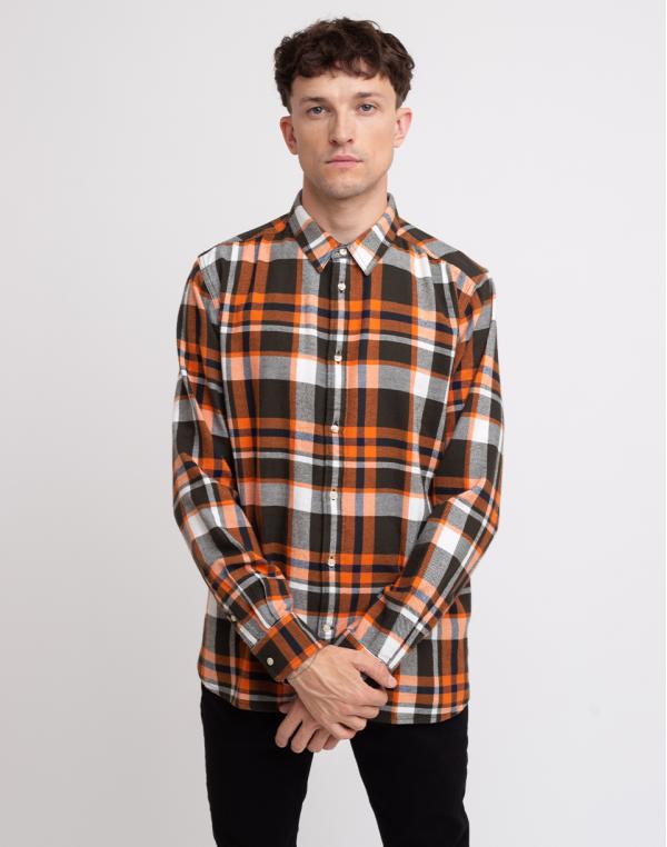 Knowledge Cotton Larch Casual Fit Checked Flannel Shirt 1090 Forrest Night M